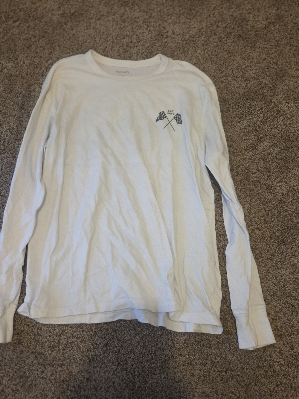 Old Navy White Long-Sleeve Tee with Crossed Flag Graphic